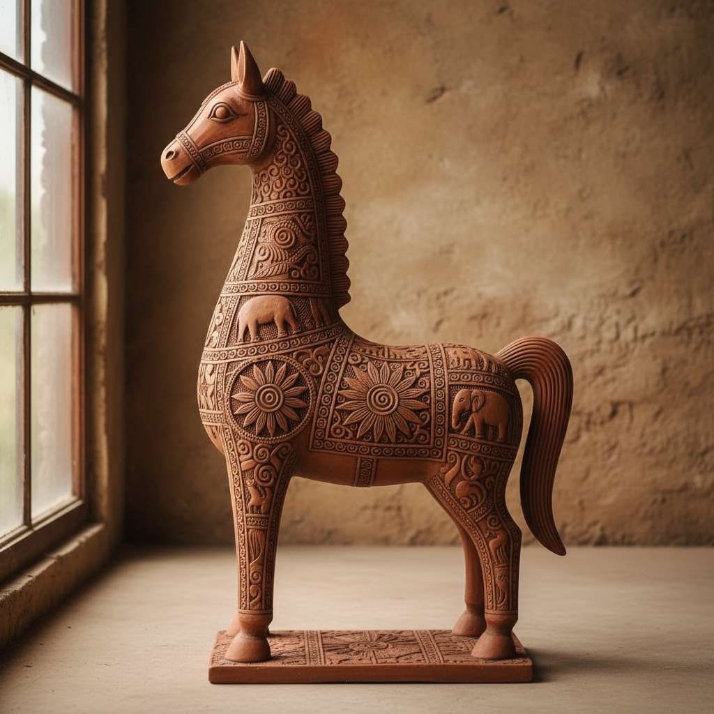 Bankura terracotta horse craft with traditional artisan at work