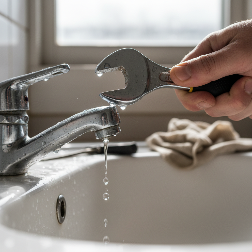 Close-up of a dripping tap being repaired