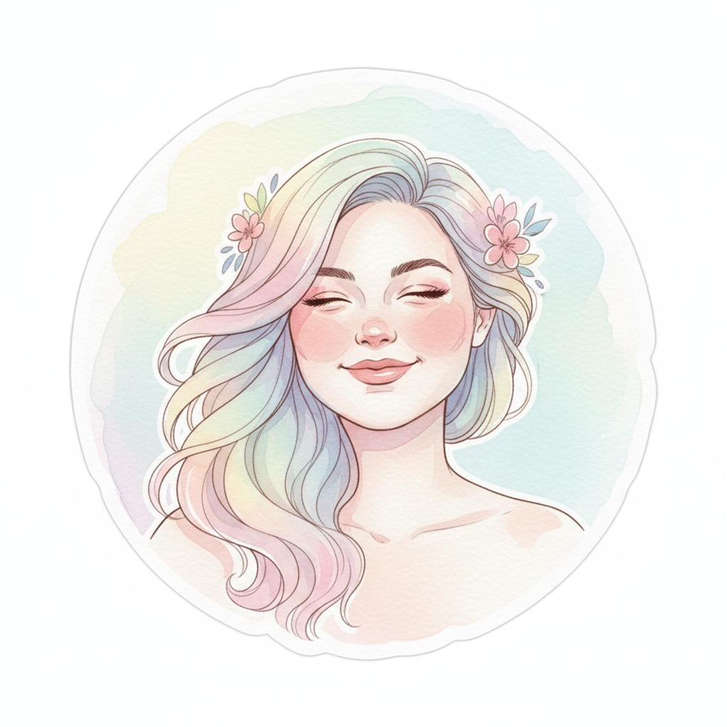 Soft watercolor-style portrait of a woman with warm expression, muted tones