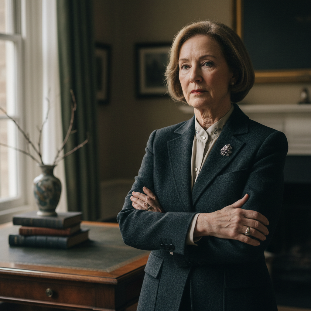 Woman in formal attire with authoritative posture