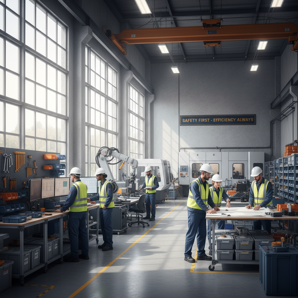 Female engineer in hard hat working on manufacturing equipment in a modern factory