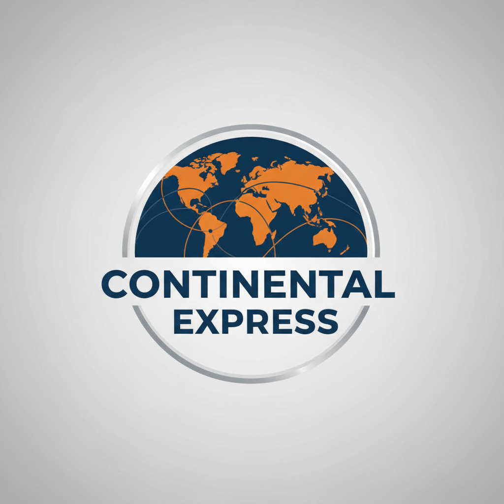 Continental Express logo with orange and navy blue continental map design