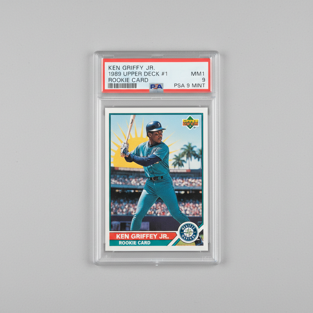 Ken Griffey Jr. Upper Deck RC #1 PSA 9 sports card in vault