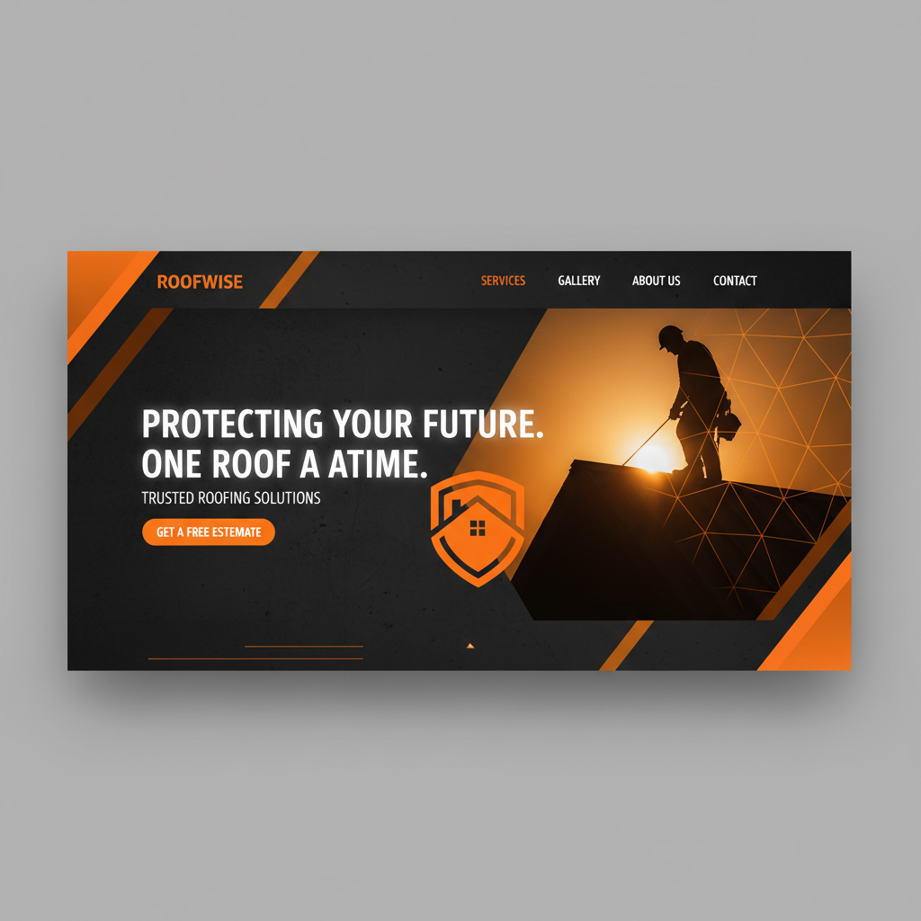 Modern roofing contractor website displayed on laptop showing professional design with orange accents and clear call-to-action buttons