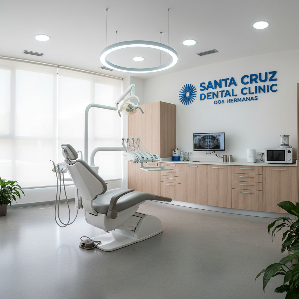 Modern dental clinic interior with bright clinical lighting and professional dental equipment