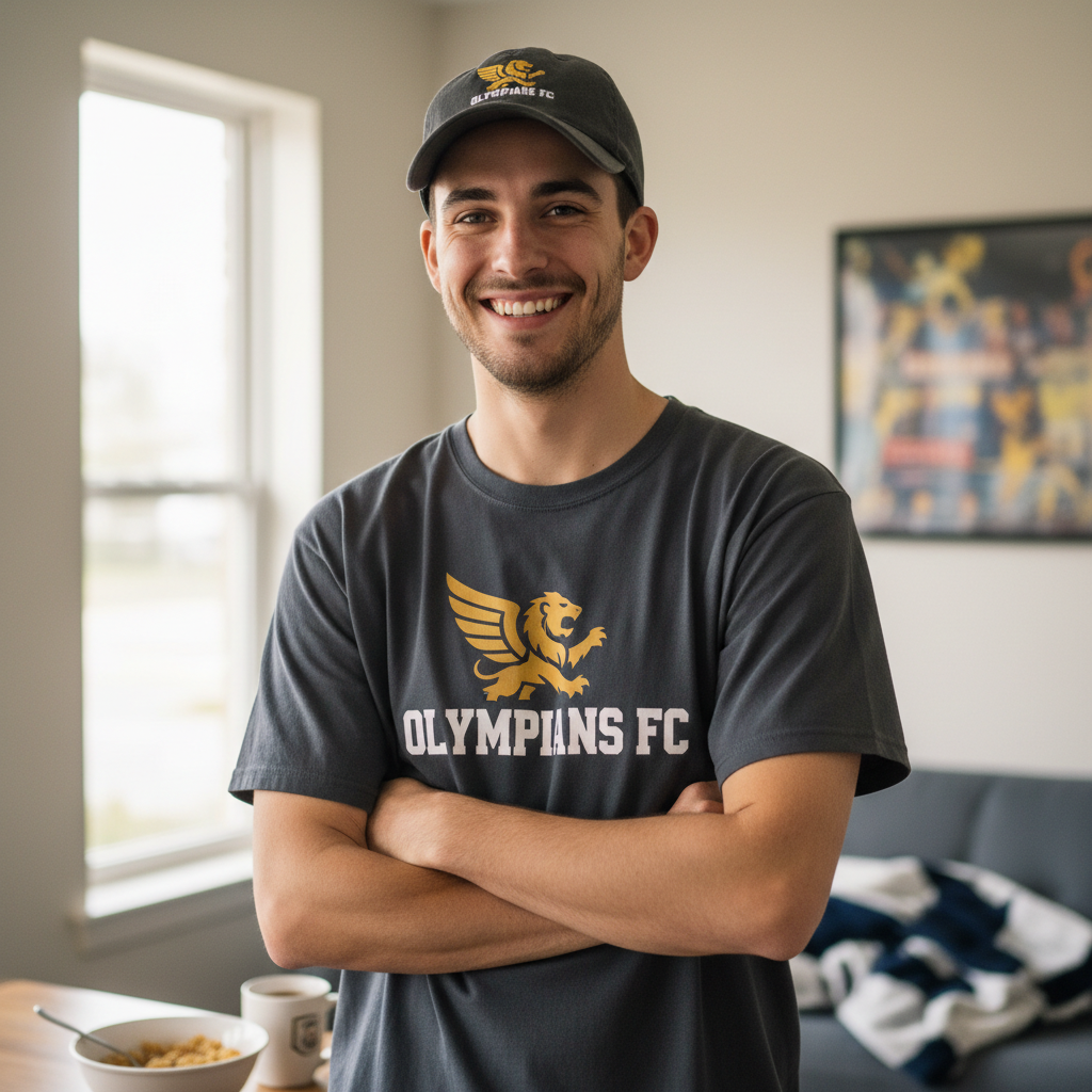 Man with early fan pride, casual photo
