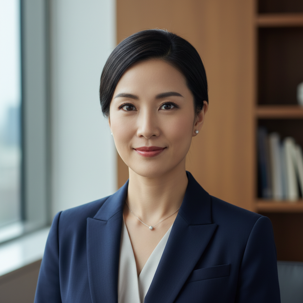 Chinese-American woman in professional attire smiling