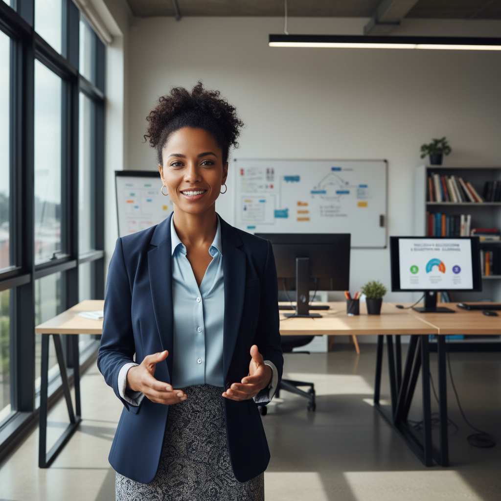 Michelle Lin, CEO smiling in office environment