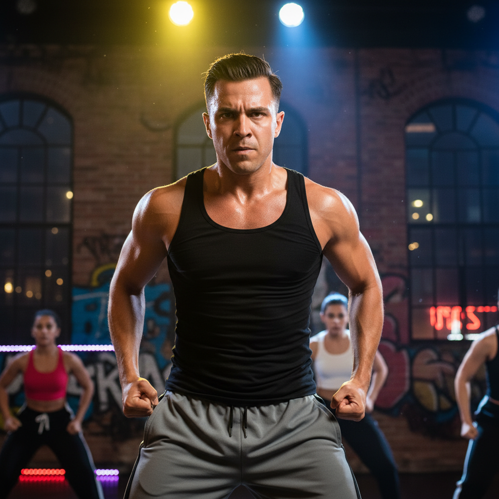 Marco Remolina, male tango instructor, serious artistic expression, dark background, professional portrait