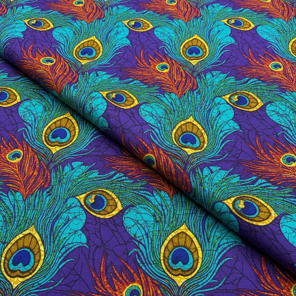 Vibrant colorful African Ankara fabric print with geometric patterns, dark background, rich saturated colors