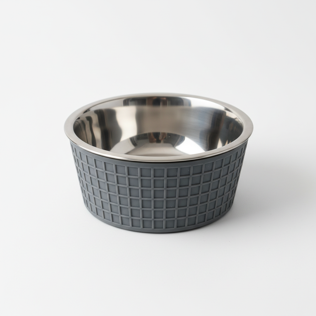 Standard stainless steel dog bowl with insulated sleeve for mild weather