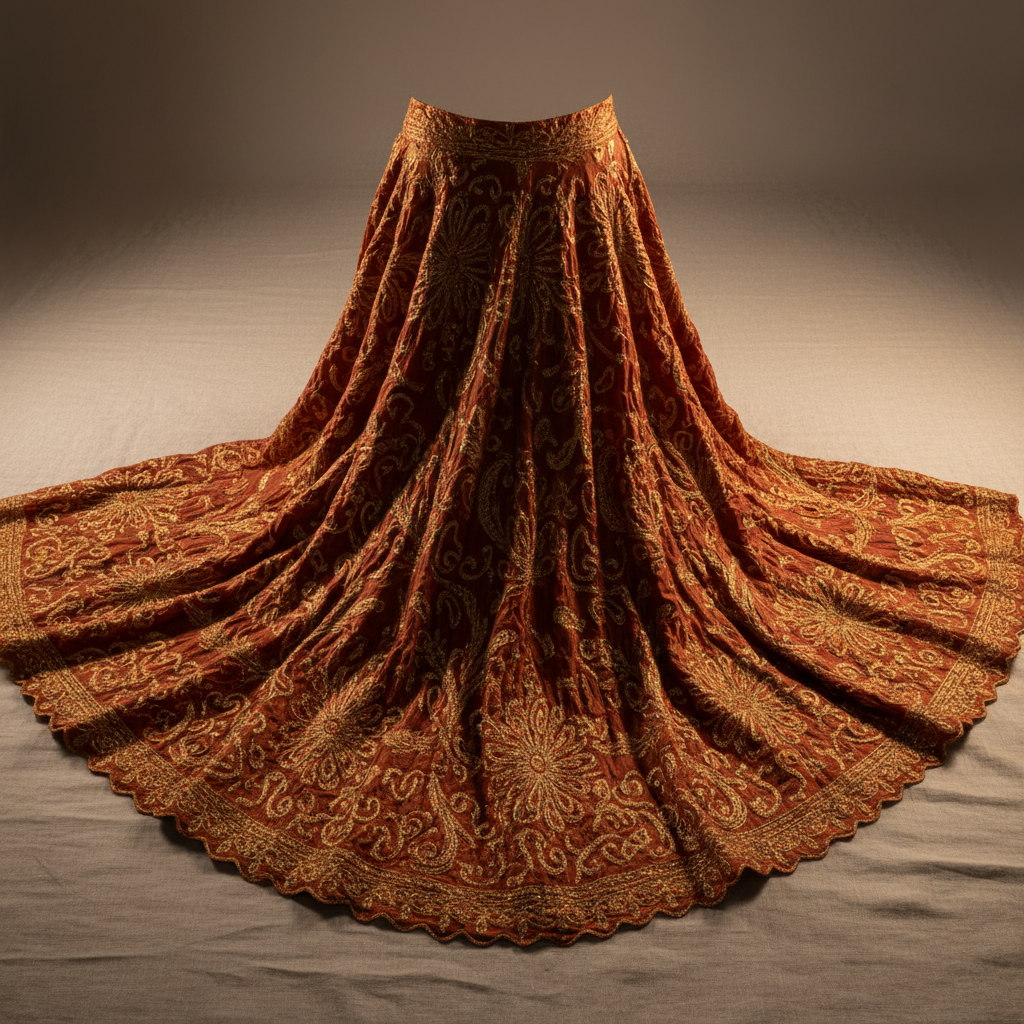 Flowing festival skirt in terracotta and gold