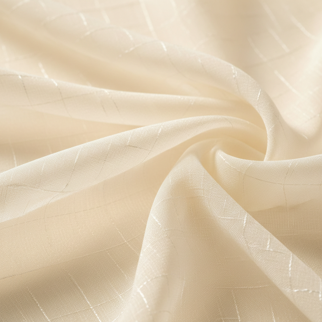 Translucent white organza fabric layers catching light, sheer delicate textile texture
