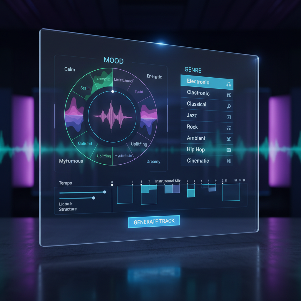 Customizable AI music tracks with mood and genre selection