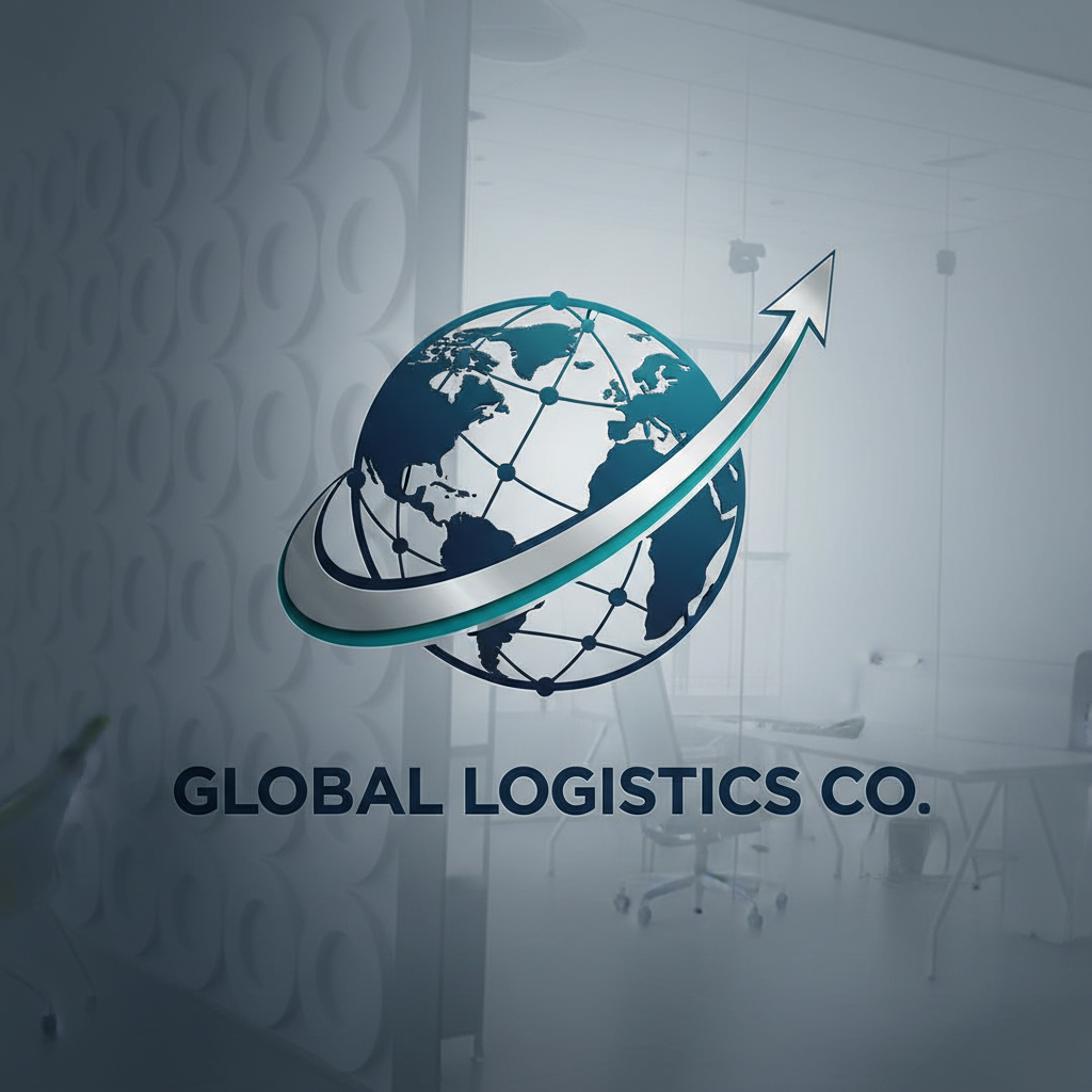 Global Logistics company logo with world map and arrow design in green and blue