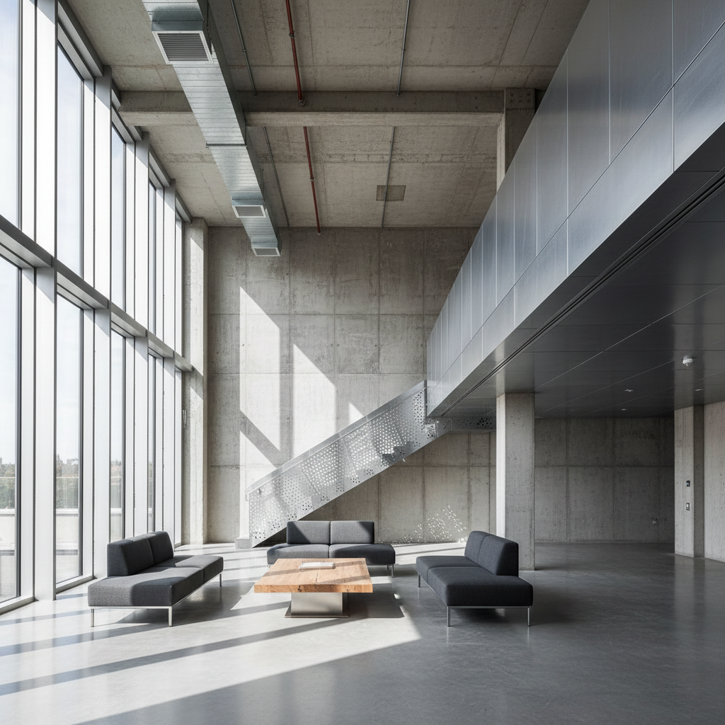 Modern architectural space with clean lines and industrial materials