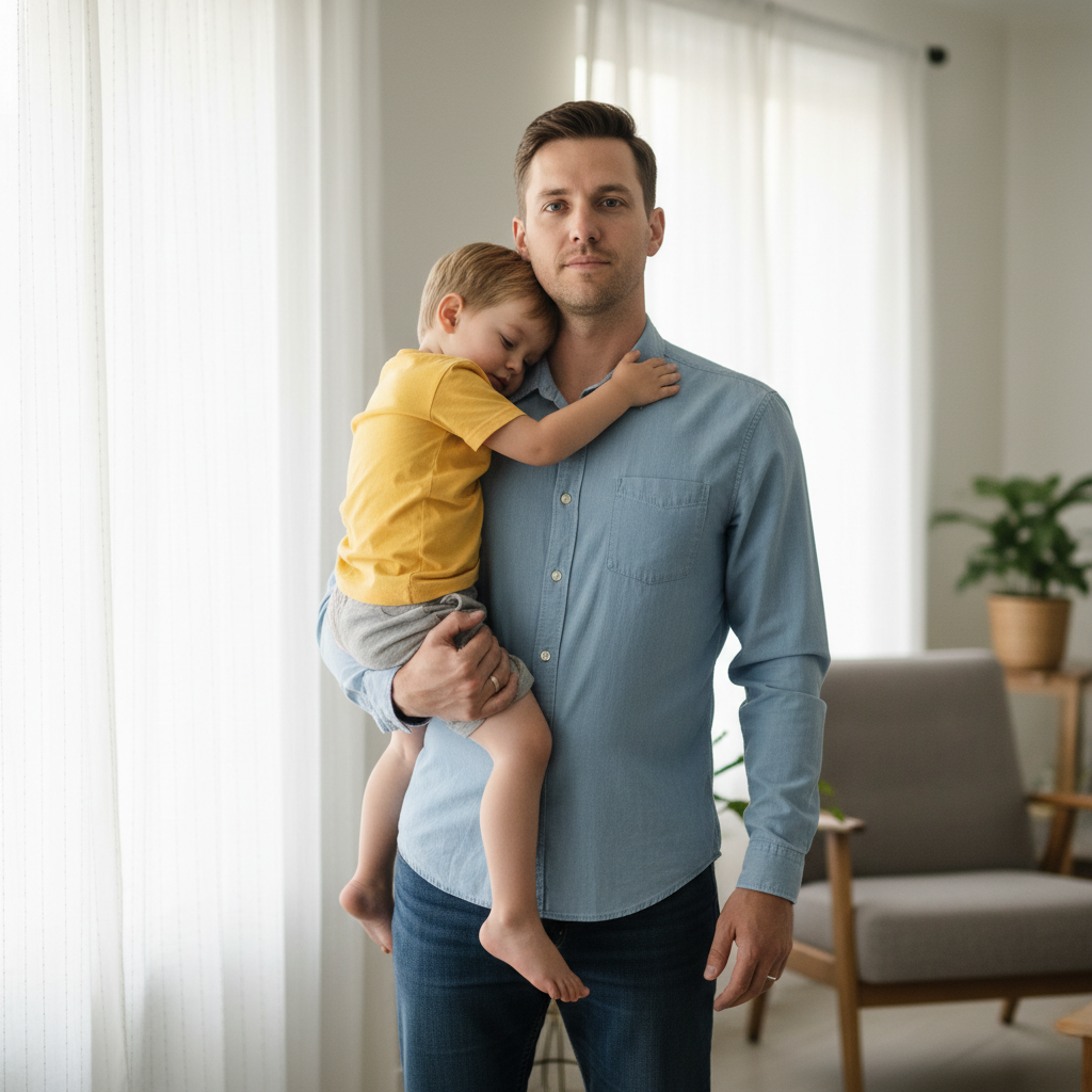 Father of a supported child, man in casual shirt