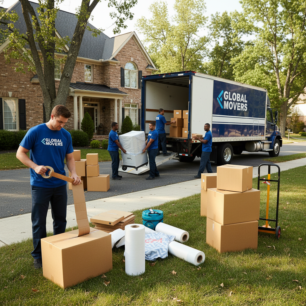 Professional moving truck and logistics team handling furniture transportation in Dubai