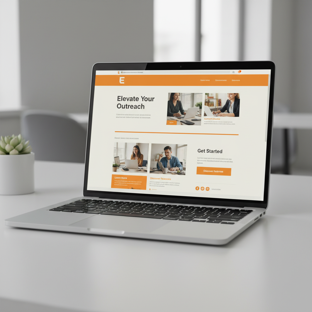 Email marketing template with orange accent colors on laptop screen