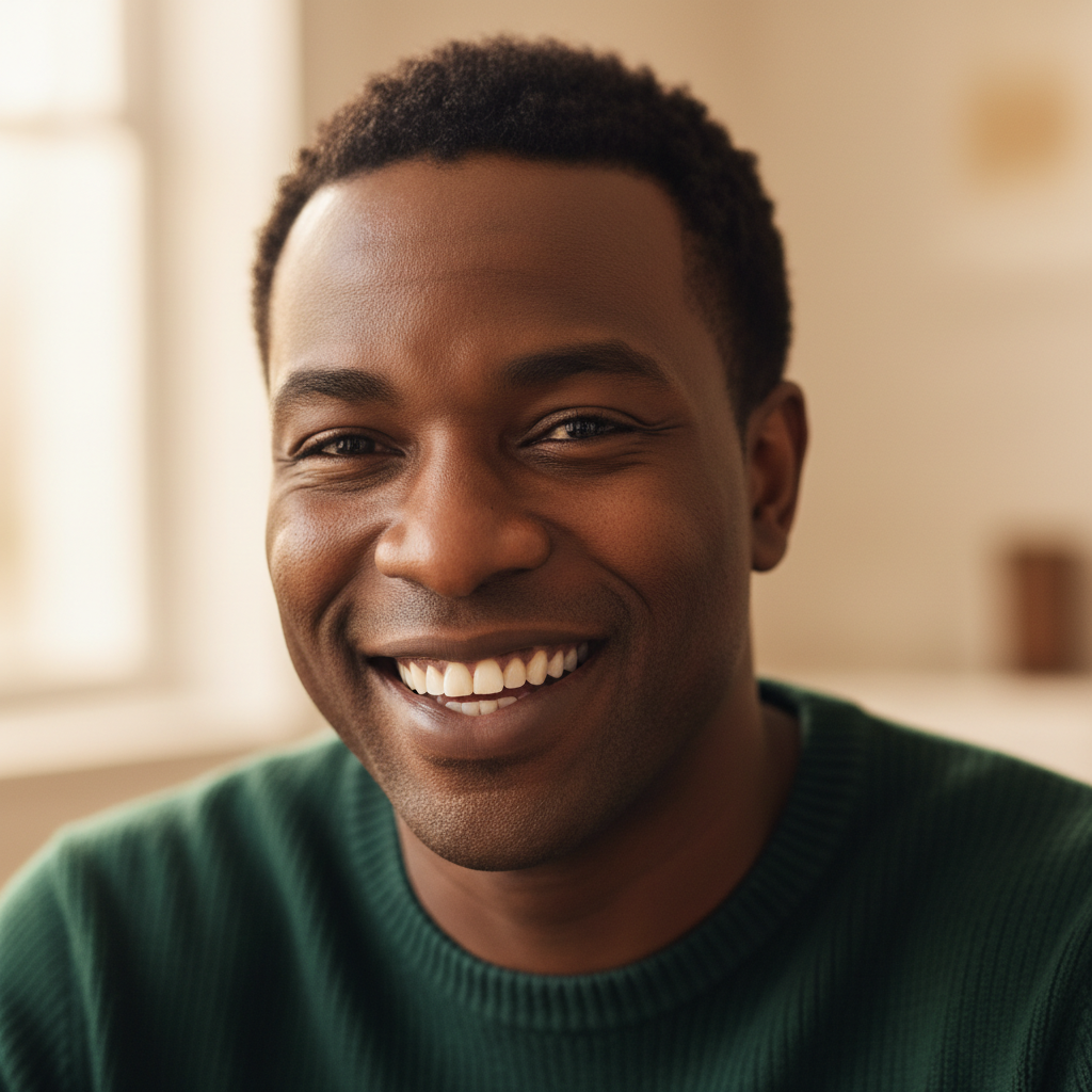 Jerome Tatum, a Black man in his late 30s, standing with arms crossed, smiling at camera