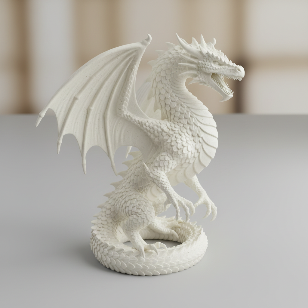 Escultura 3D del drago canario en resina blanca con acabado mate premium