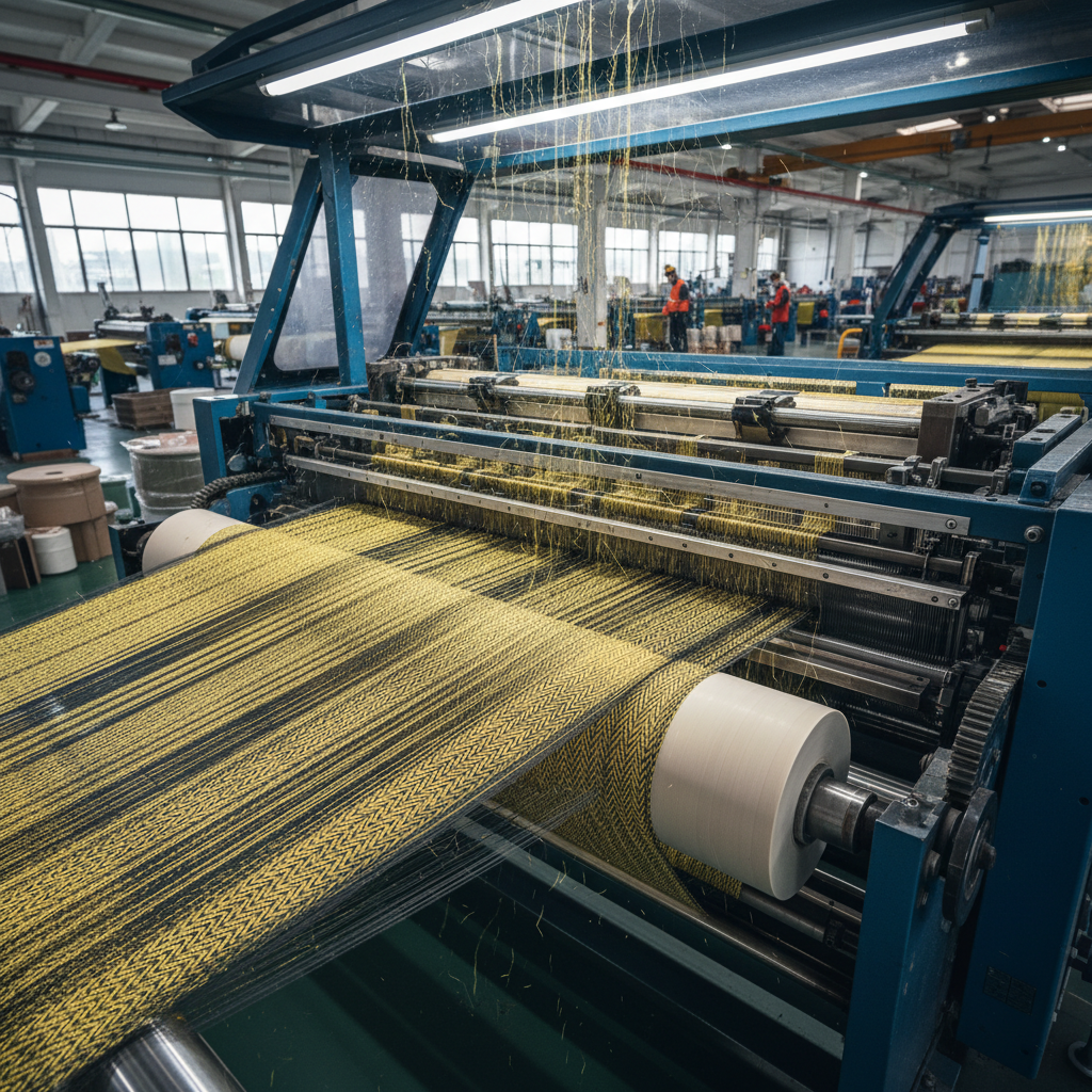 Industrial textile weaving machine producing aramid fiber fabric for thermal protection