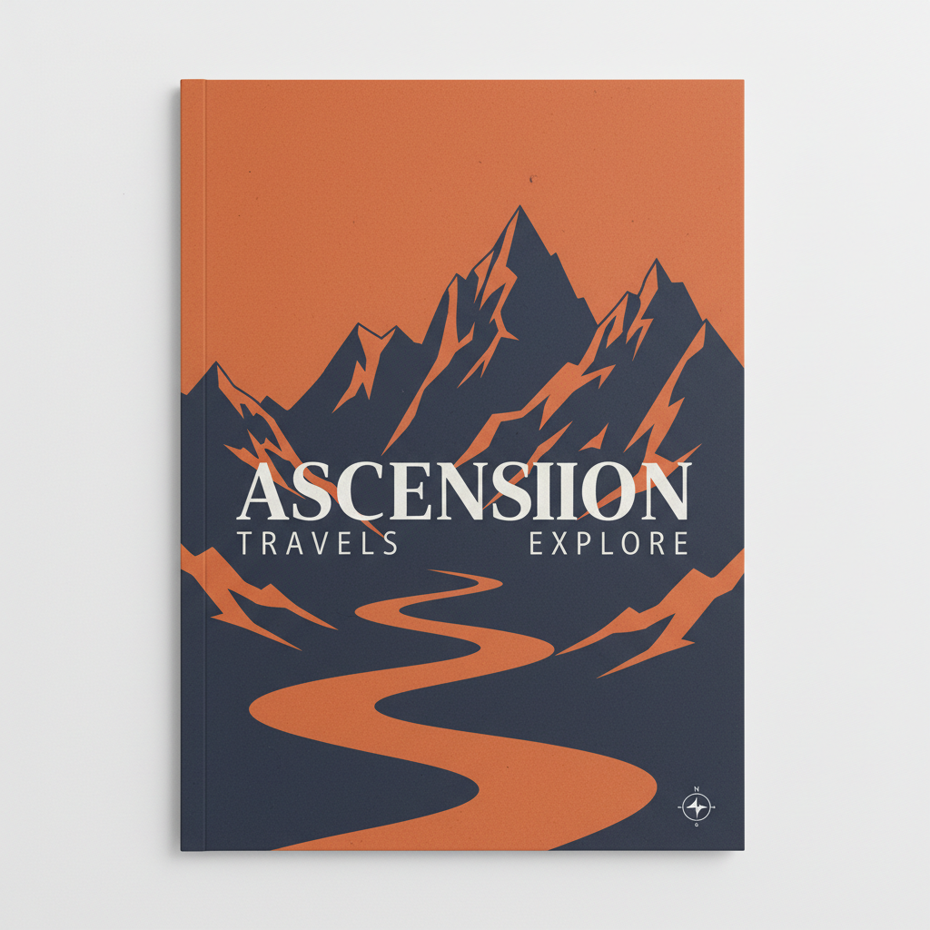 Duotone mountain landscape with editorial typeface and minimal layout — after travel board cover
