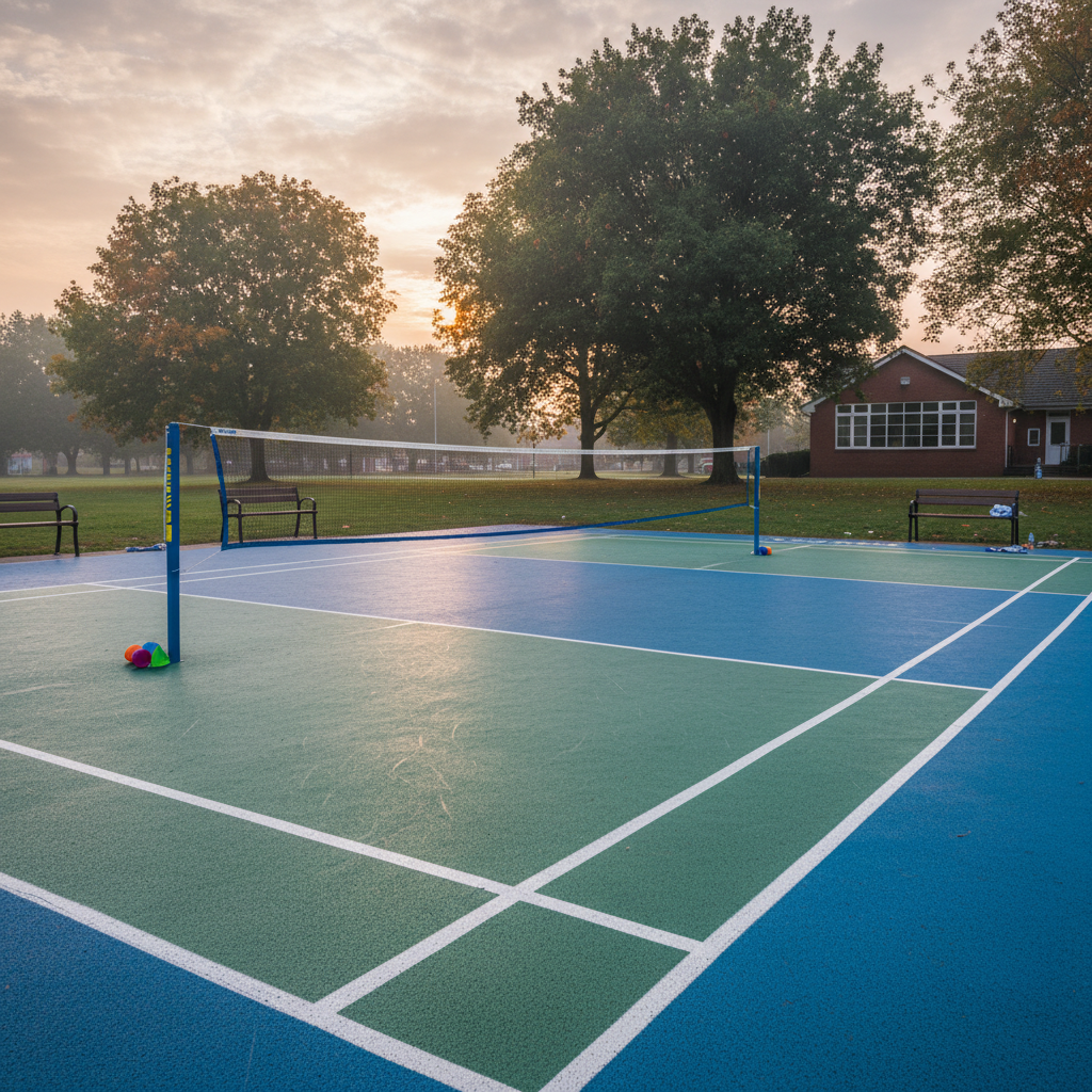 Casual badminton court with comfortable lighting for recreational play