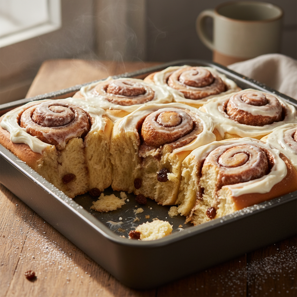Fresh cinnamon roll with cream cheese glaze