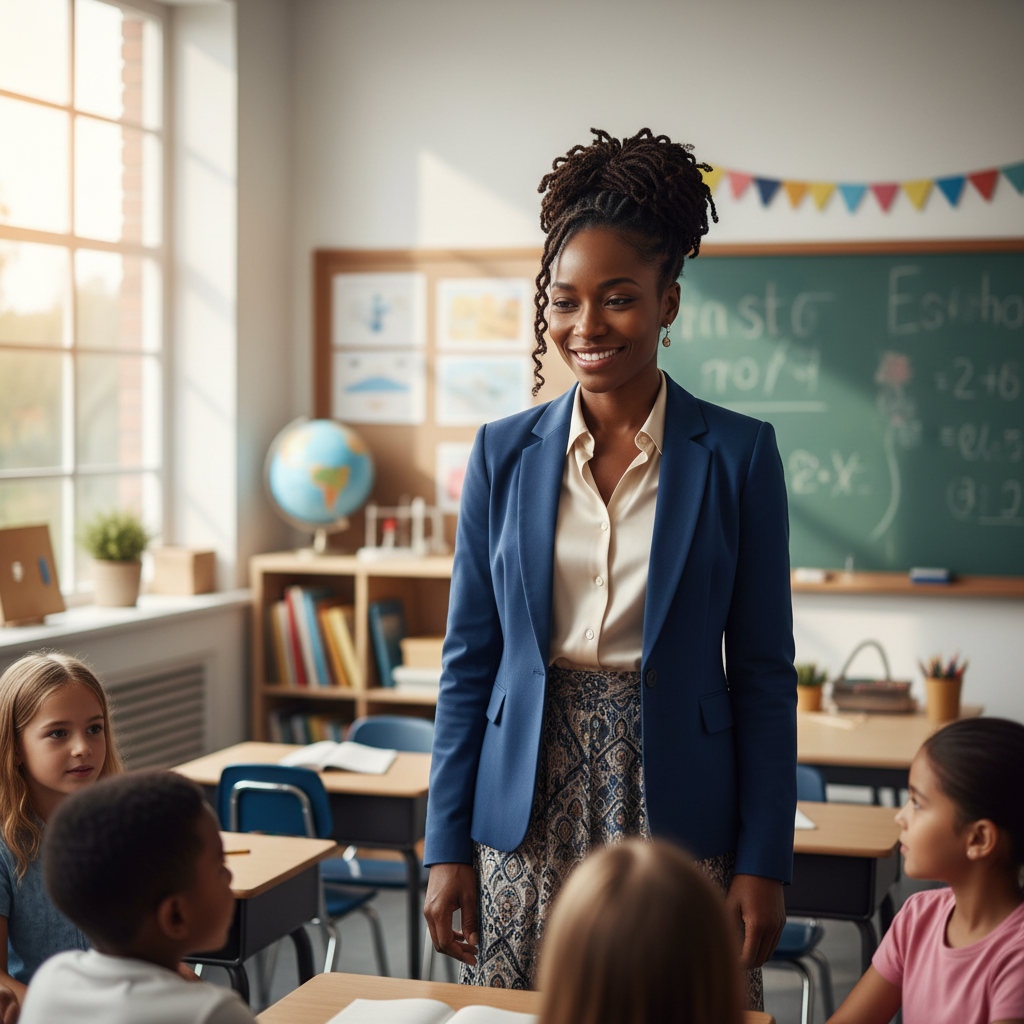 Professional Black woman educator in a classroom environment