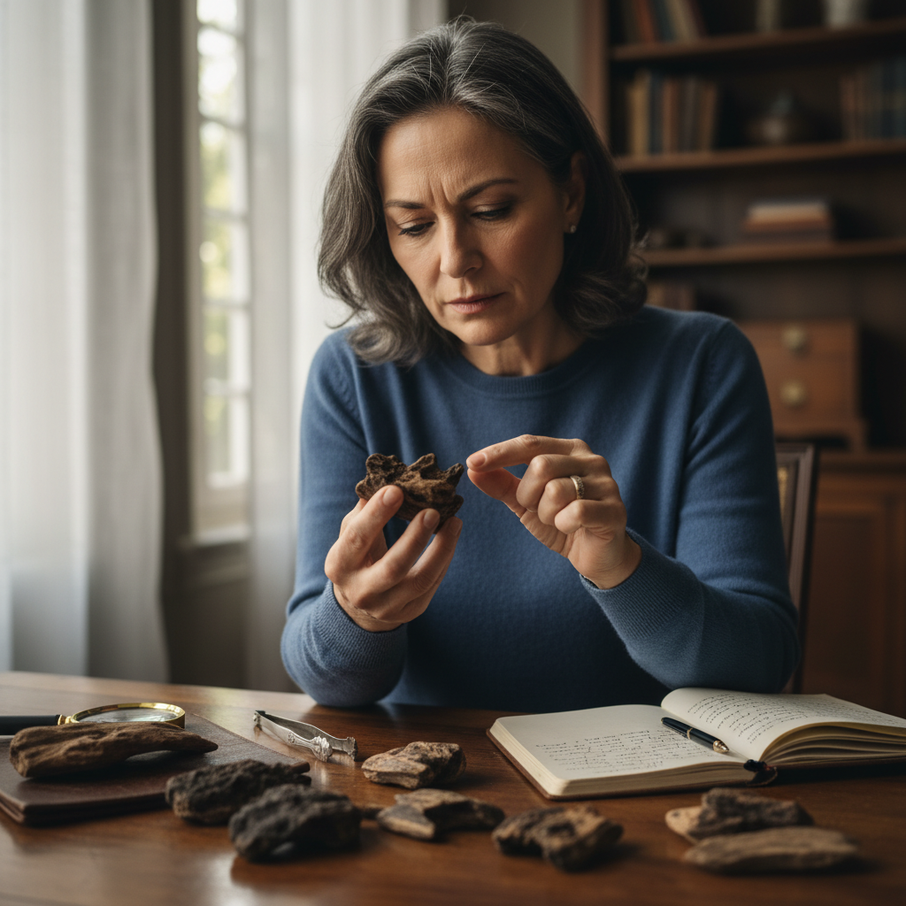 Elegant French master perfumer Élise Moreau in her Grasse atelier surrounded by botanical specimens and glass vials