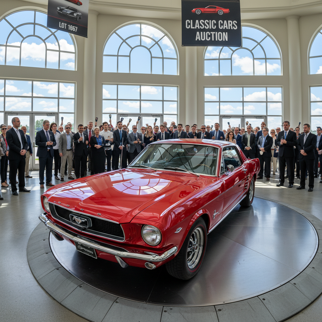 Vintage Ford Mustang at a classic car show — a numbers-matching original in pristine condition