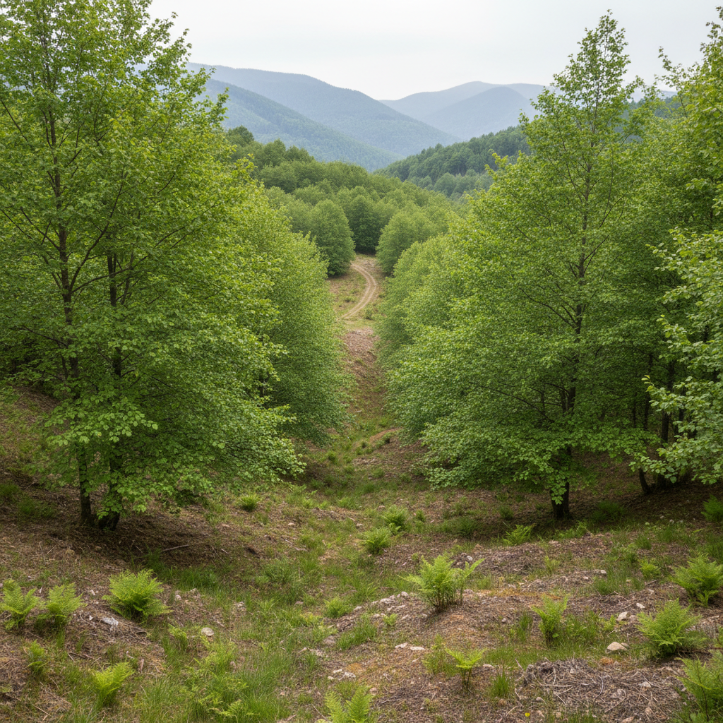 Young alder trees 8 feet tall beginning to form a canopy over a recovering hillside