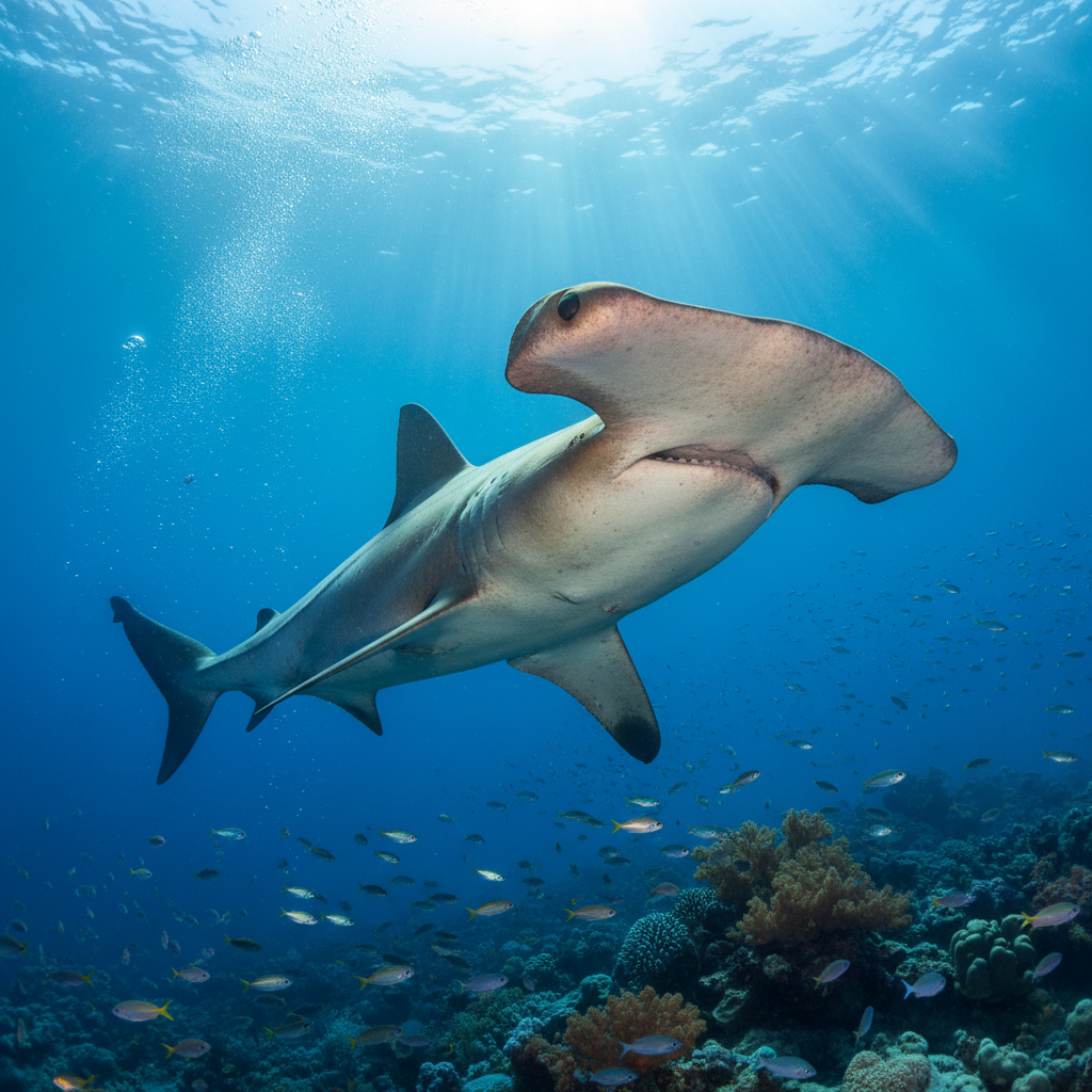 Hammerhead Shark — Sphyrna mokarran in natural habitat