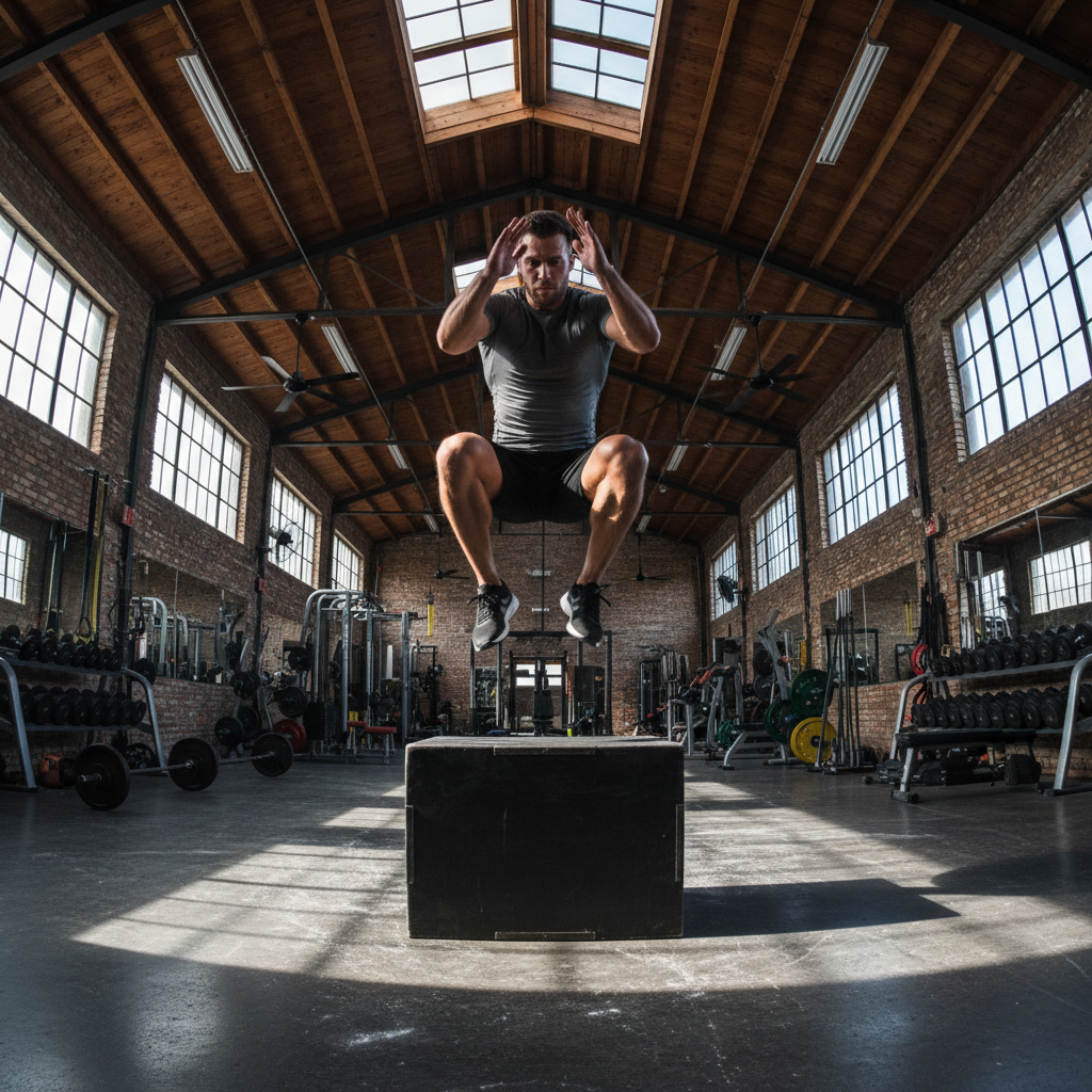 CrossFit athletes doing rope climbs in industrial-style training facility