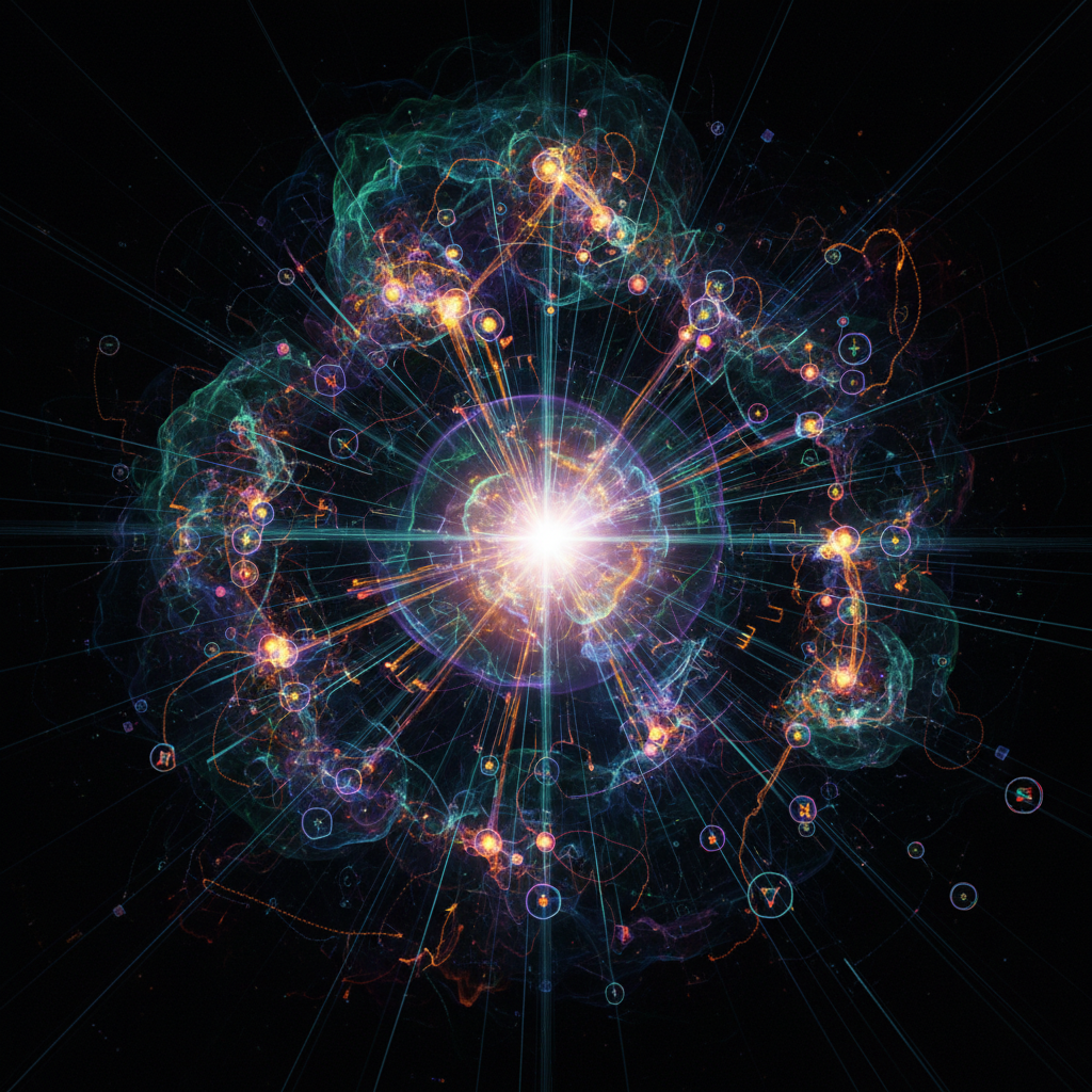 Abstract explosion light patterns representing nuclear science