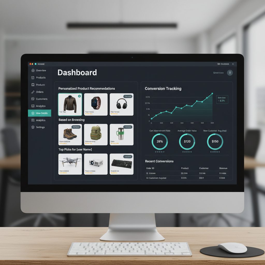 E-commerce platform dashboard with personalized product recommendations and conversion tracking