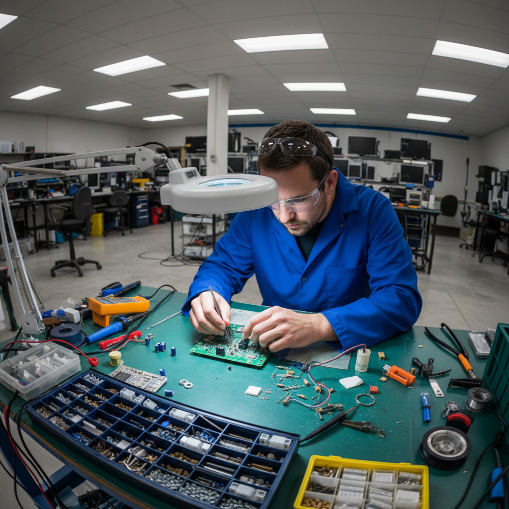 Technician repairing electronic equipment
