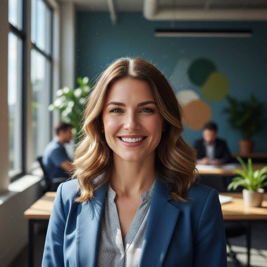 Simone Park, professional female marketing executive with confident smile, modern agency office headshot