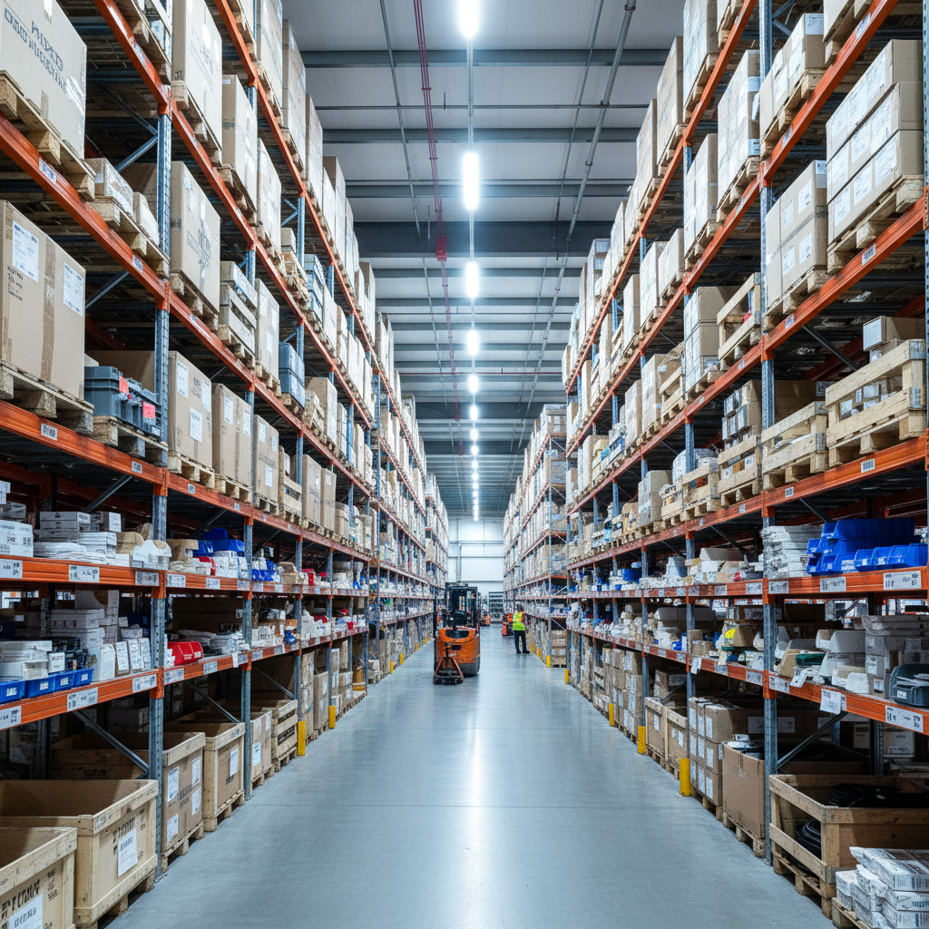 Warehouse showing bulk product storage and inventory management for wholesale purchasing