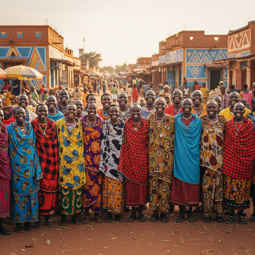 East African community member in traditional attire, warm golden light, proud dignified expression