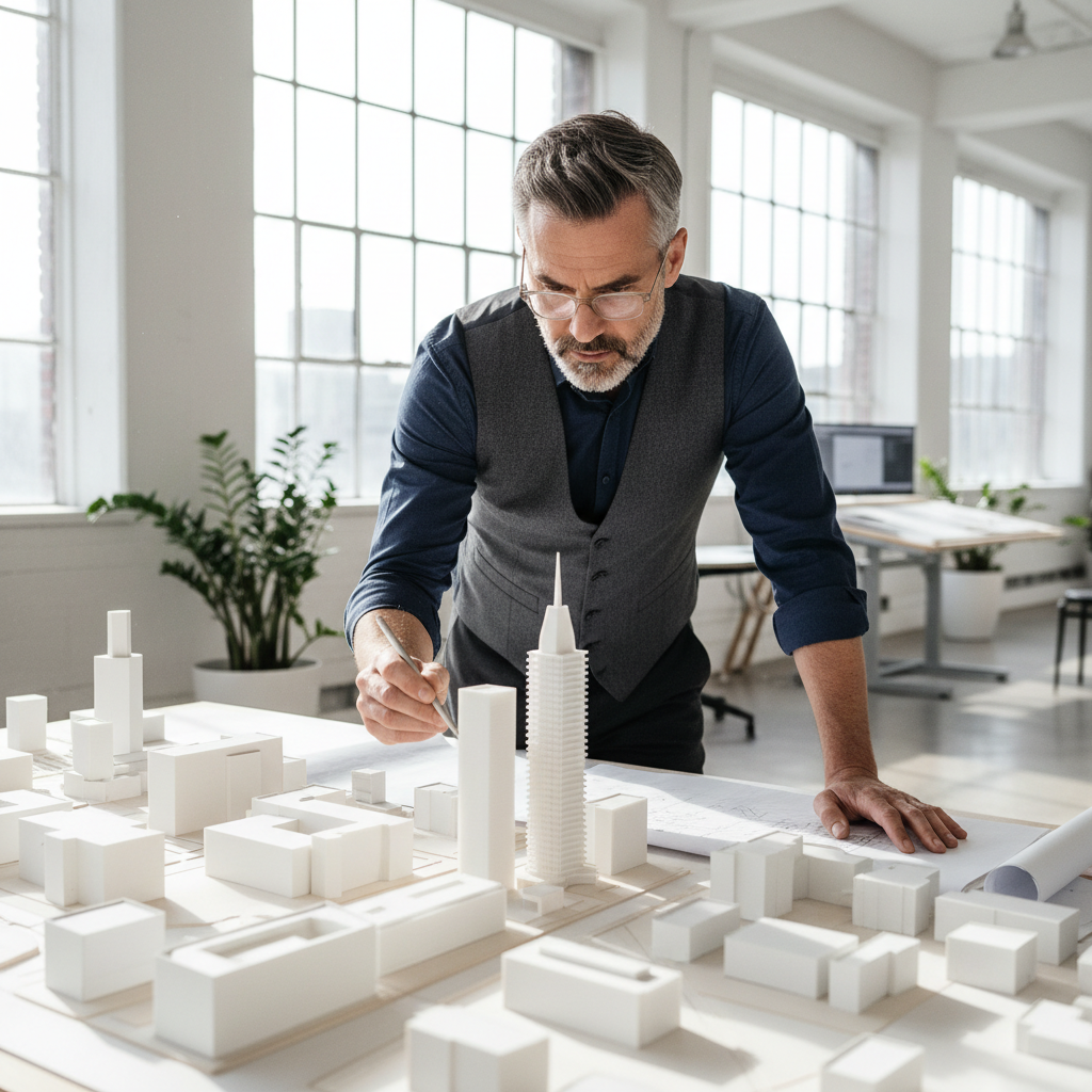 Marcus Webb, principal architect at Dwell, in a design studio