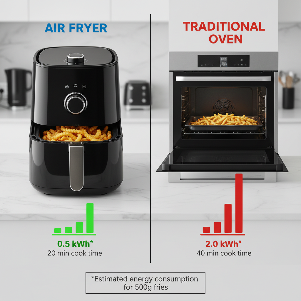 Vergelijking energieverbruik airfryer versus traditionele oven bij het bereiden van friet