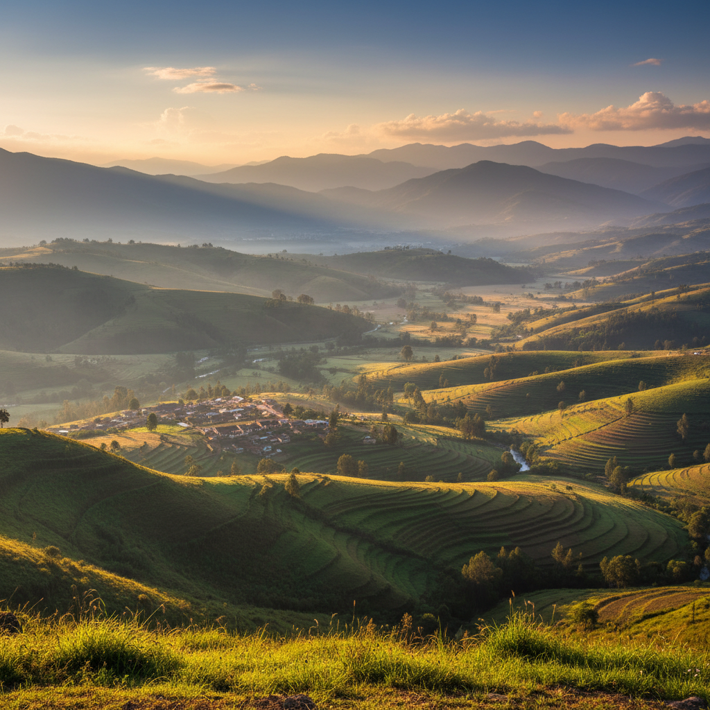 Vista panorámica del valle de Cajamarca desde la cima del Cerro Santa Apolonía al amanecer