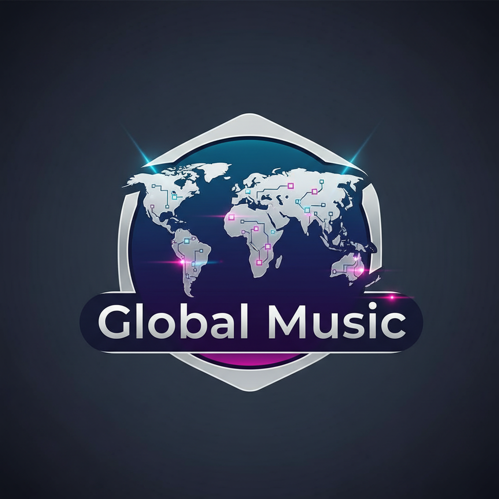 World map with glowing connection lines representing global music distribution network