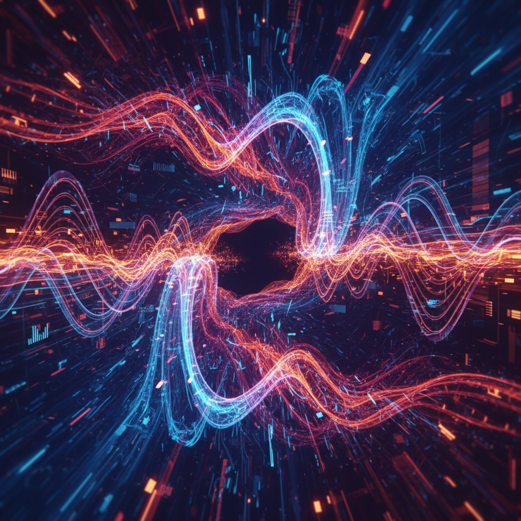 Abstract digital wave patterns in blue and purple representing cognitive focus states