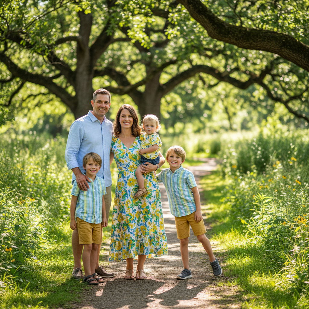 Family portrait session with parents and children in park