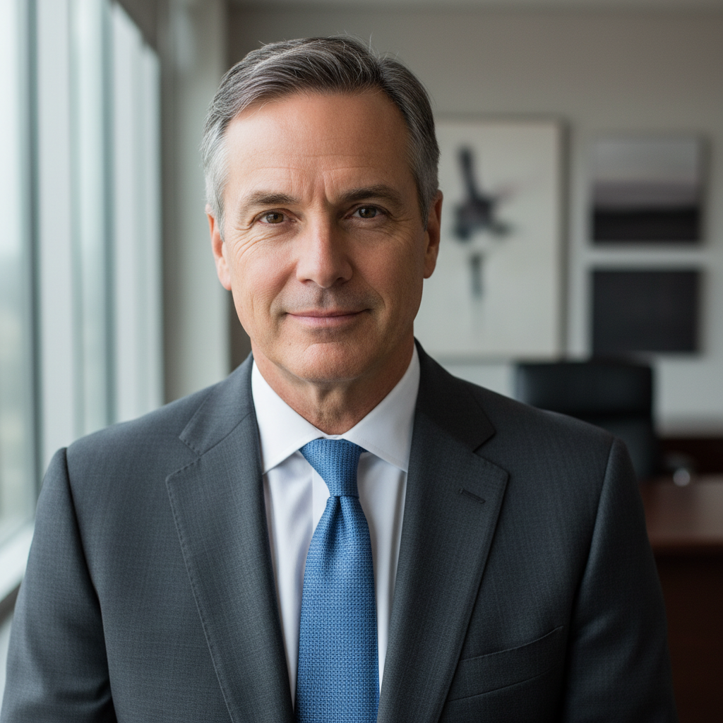 Professional broadcast industry executive portrait in office setting
