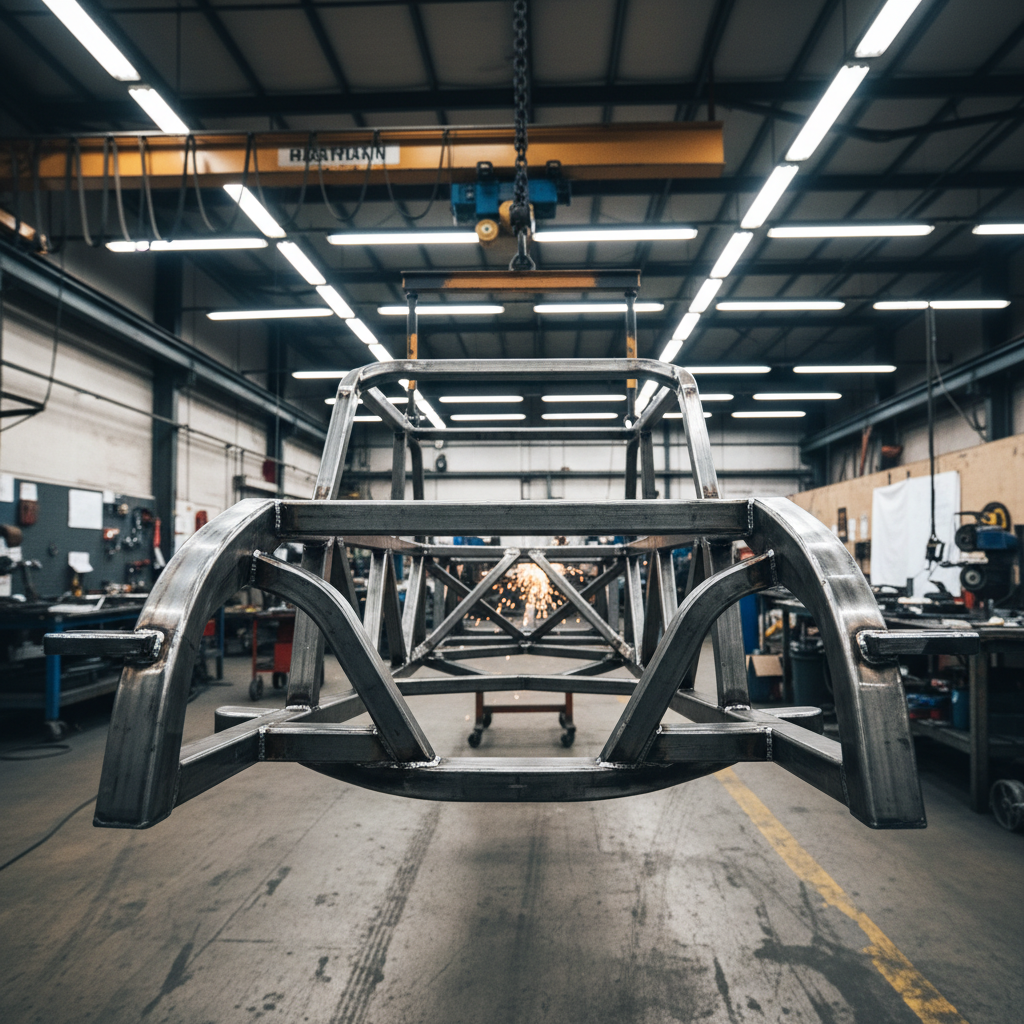 Custom steel fabrication components and assemblies in a professional fabrication workshop