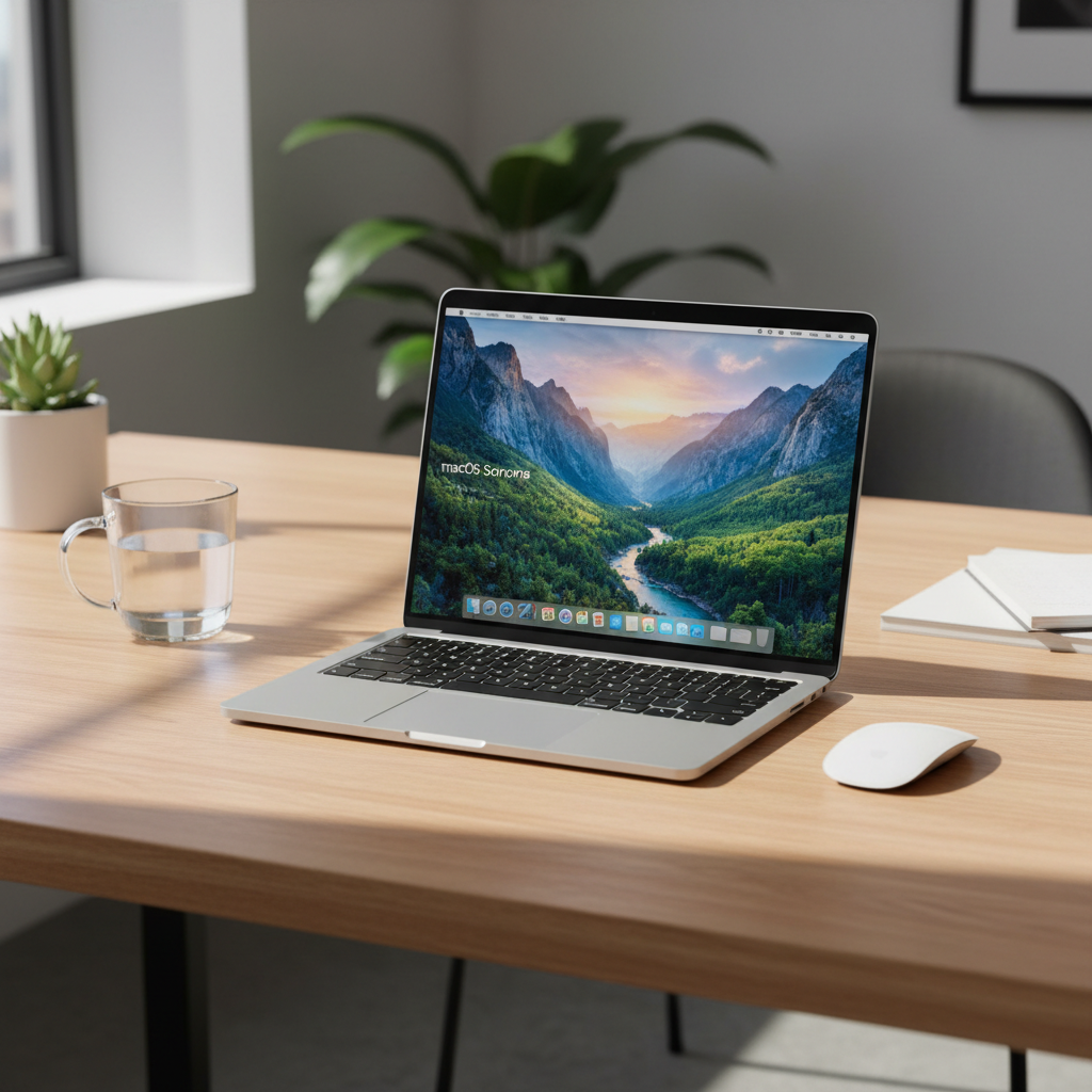 Silver MacBook Pro open showing retina display in dark ambient lighting